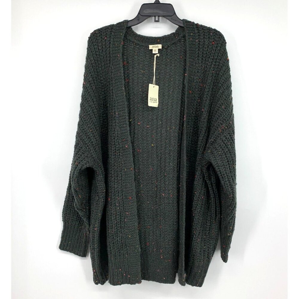a.n.a Cardigan Gray Speckled Open Front Knit Long Sleeve NWT